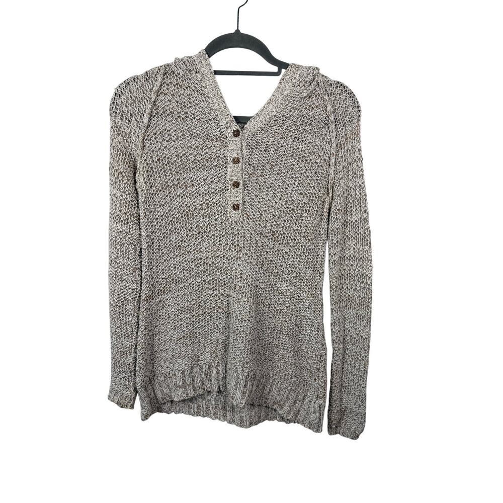Free People Sweater Hoodie Women's Small Open Knit Oatmeal/Tan 77% Cotton